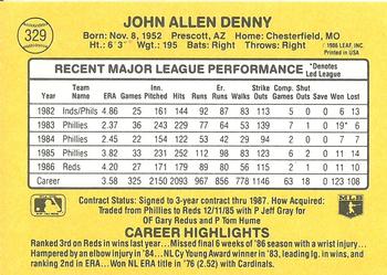 1987 Donruss #329 John Denny Back