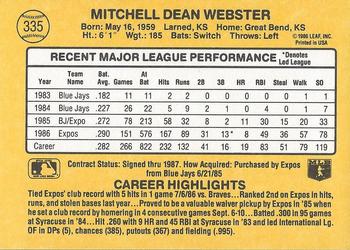1987 Donruss #335 Mitch Webster Back