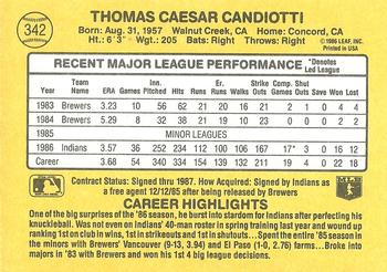 1987 Donruss #342 Tom Candiotti Back