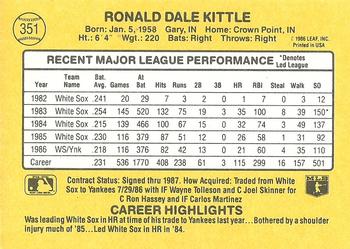 1987 Donruss #351 Ron Kittle Back