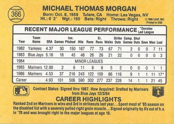 1987 Donruss #366 Mike Morgan Back