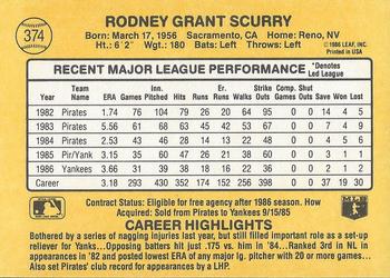 1987 Donruss #374 Rod Scurry Back