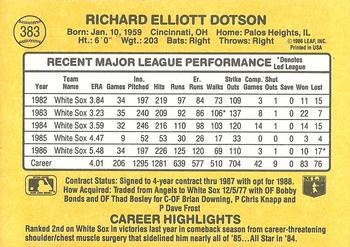 1987 Donruss #383 Rich Dotson Back
