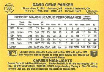 1987 Donruss #388 Dave Parker Back