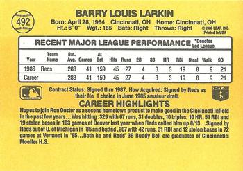 1987 Donruss #492 Barry Larkin Back