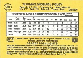 1987 Donruss #504 Tom Foley Back