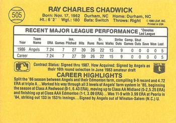 1987 Donruss #505 Ray Chadwick Back