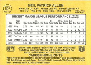 1987 Donruss #507 Neil Allen Back