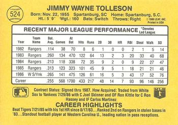 1987 Donruss #524 Wayne Tolleson Back