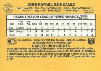 1987 Donruss #525 Jose Gonzalez Back
