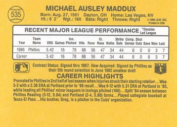 1987 Donruss #535 Mike Maddux Back