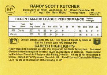 1987 Donruss #547 Randy Kutcher Back