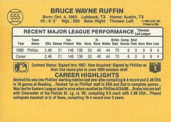 1987 Donruss #555 Bruce Ruffin Back