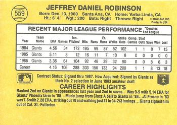 1987 Donruss #559 Jeff Robinson Back