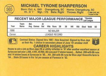 1987 Donruss #565 Mike Sharperson Back