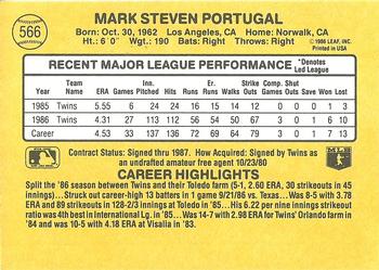 1987 Donruss #566 Mark Portugal Back