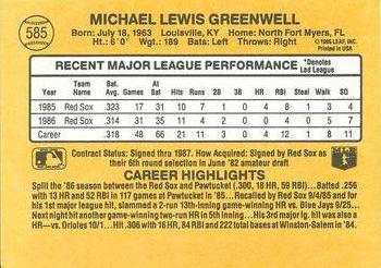 1987 Donruss #585 Mike Greenwell Back