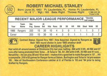 1987 Donruss #592 Mike Stanley Back