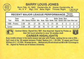 1987 Donruss #602 Barry Jones Back