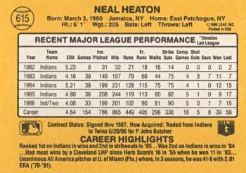 1987 Donruss #615 Neal Heaton Back
