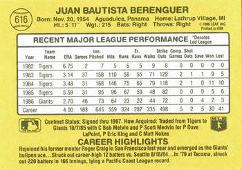 1987 Donruss #616 Juan Berenguer Back