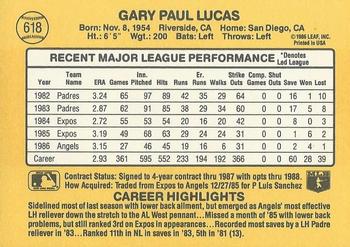 1987 Donruss #618 Gary Lucas Back