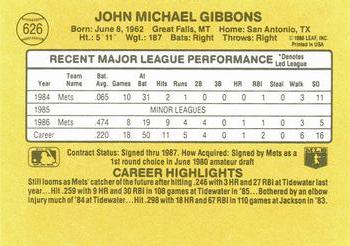 1987 Donruss #626 John Gibbons Back