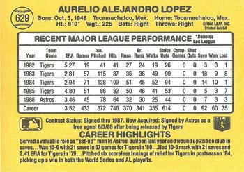 1987 Donruss #629 Aurelio Lopez Back