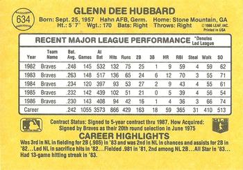 1987 Donruss #634 Glenn Hubbard Back