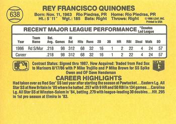 1987 Donruss #638 Rey Quinones Back