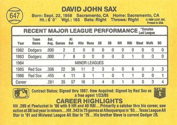 1987 Donruss #647 Dave Sax Back