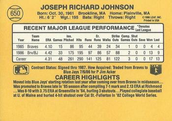 1987 Donruss #650 Joe Johnson Back