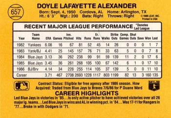 1987 Donruss #657 Doyle Alexander Back