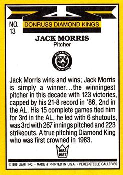 1987 Donruss #13 Jack Morris Back
