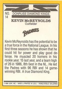 1987 Donruss #14 Kevin McReynolds Back