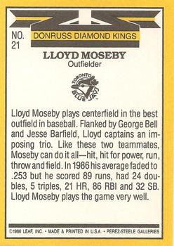 1987 Donruss #21 Lloyd Moseby Back
