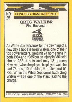 1987 Donruss #25 Greg Walker Back