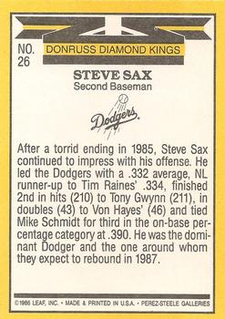 1987 Donruss #26 Steve Sax Back
