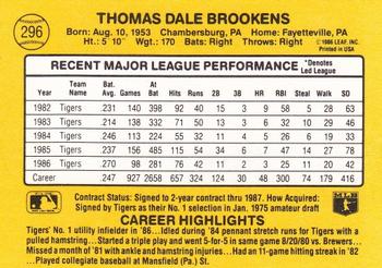 1987 Donruss #296 Tom Brookens Back