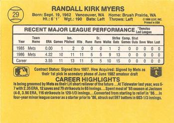 1987 Donruss #29 Randy Myers Back