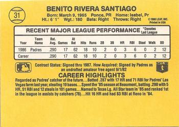 1987 Donruss #31 Benito Santiago Back