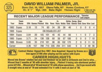 1987 Donruss #325 David Palmer Back