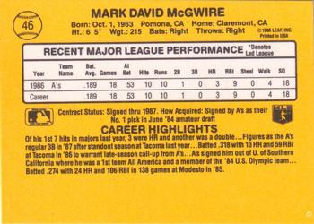 1987 Donruss #46 Mark McGwire Back