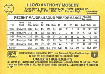 1987 Donruss #74 Lloyd Moseby Back