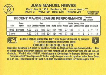 1987 Donruss #90 Juan Nieves Back