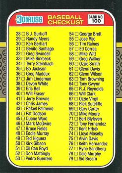 1987 Donruss #100 Checklist: 28-133 Front