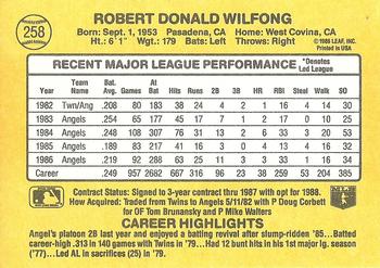 1987 Donruss #258 Rob Wilfong Back