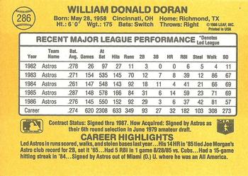 1987 Donruss #286 Bill Doran Back