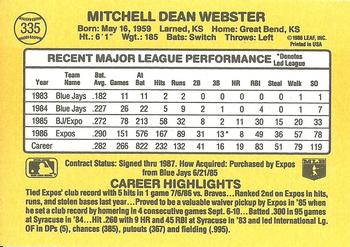 1987 Donruss #335 Mitch Webster Back