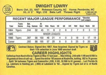 1987 Donruss #338 Dwight Lowry Back